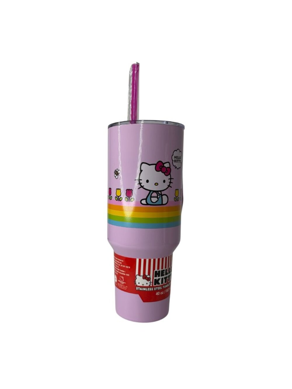 Hello Kitty 40oz Tumbler with Handle Lavender Purple Rainbow Tulips Sanrio New - Picture 5 of 6